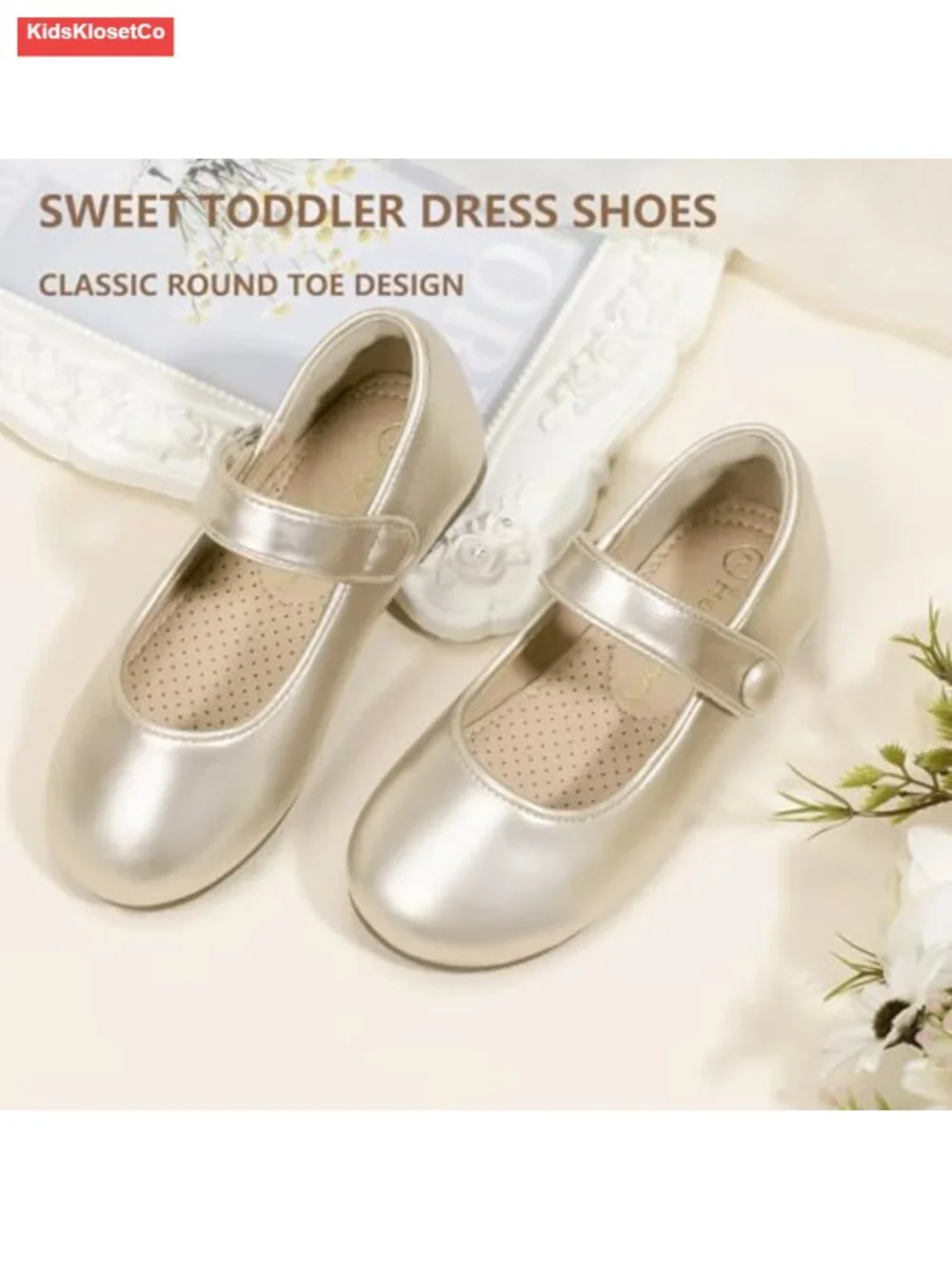 Toddler Girls Mary Jane Ballet Flats Flower Girl Dress Shoes with Hook & Loop